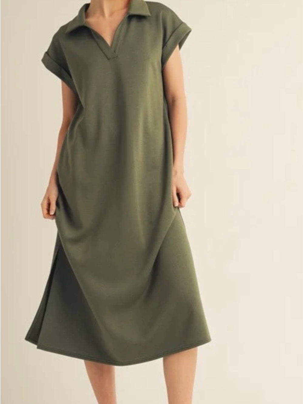 Jodifl Olive Green Polo Collar Midi Dress